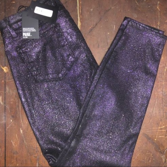 PAIGE Hoxton Ultra Skinny Night Violet Shimmer Glitter Denim - Picture 1 of 16